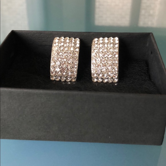 BLOOMINGDALES RHINESTONE SILVER CLIP EARRINGS - Picture 2 of 8
